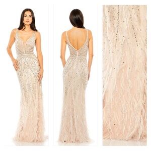 Mac Duggal 11120 NWT Embellished Feather Detail Hem Gown